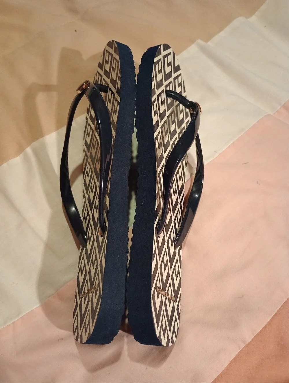 Tory Burch Navy Blue And White Flip Flops